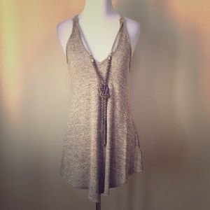 Women’s small soft tunic tank + gold tie necklace